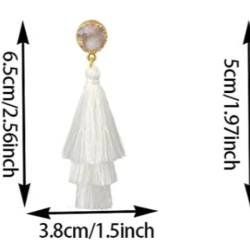 Women's handmade Boho style white tassel earrings with white stone's